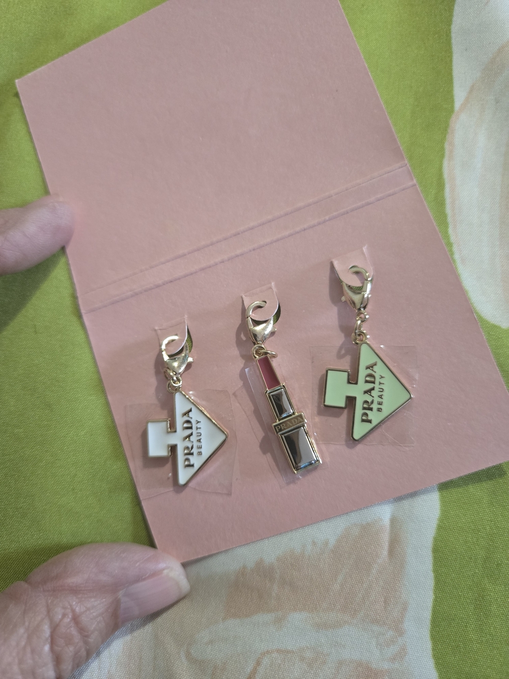 Prada Pink Enamel Charm Set with Gold-Tone Accents